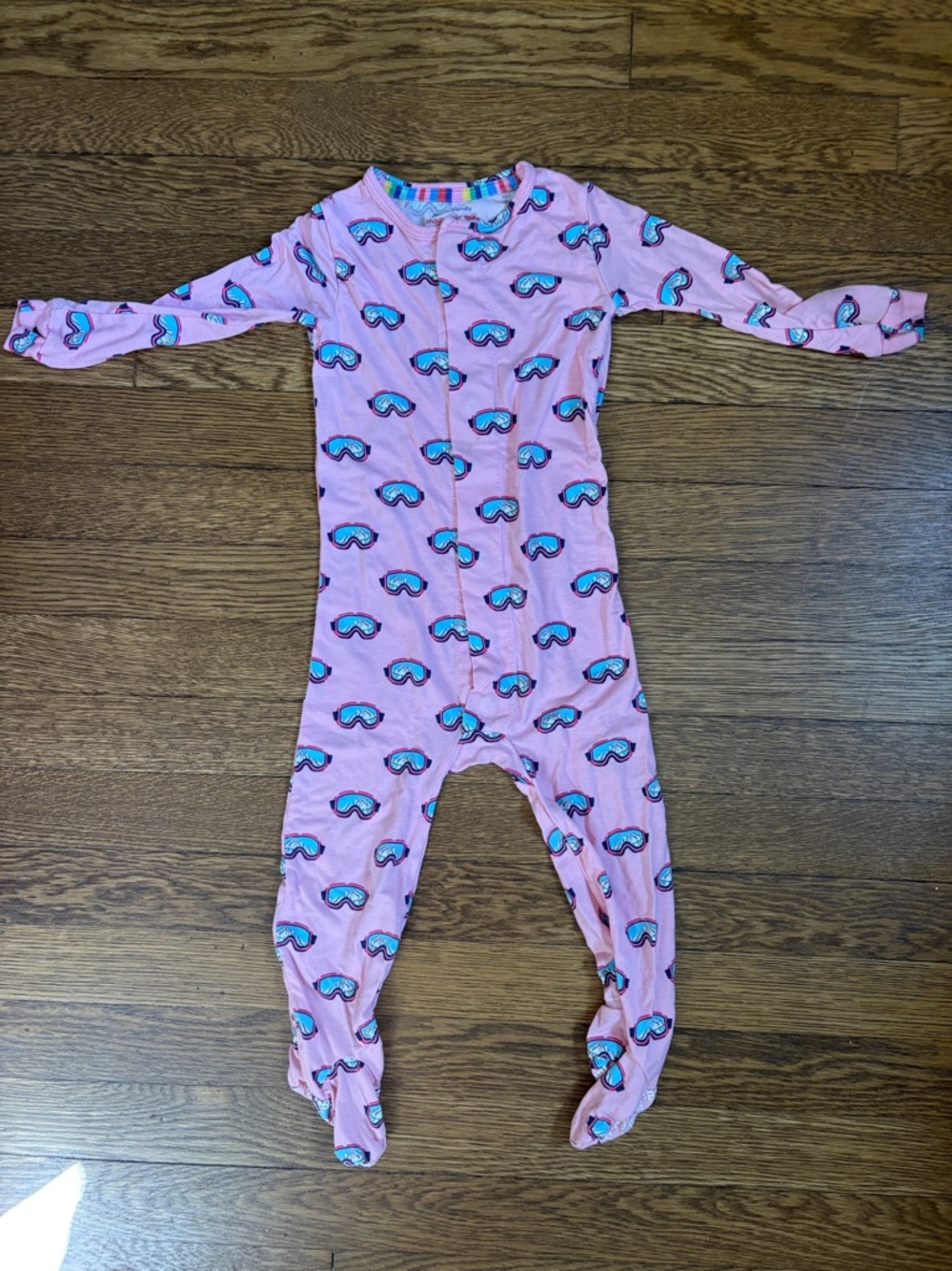 Magnetic Me Pink Goggle-Print Footed Pajama Footie PJ 12-18m